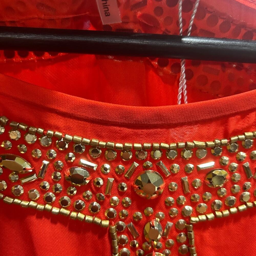 Trina Turk Red Flowy Anissa Embellished silk blend shift kaftan dress size 6 - Picture 5 of 8